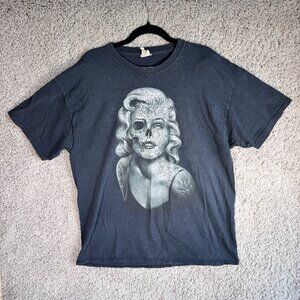 Vintage Marilyn Monroe Skull Graphic T-Shirt | XL | Dark Gray